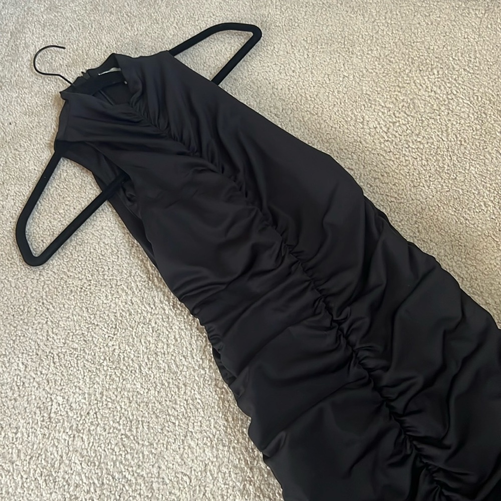 Hot topic high neck ruched black midi dress small